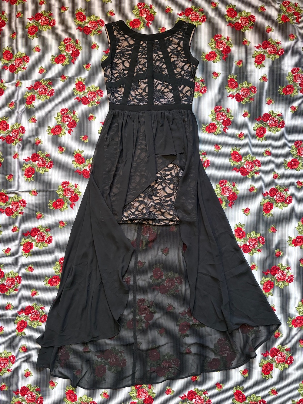 Morgan & Co. Black Lace High-Low Evening Gown